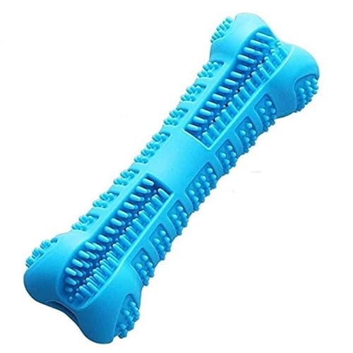 Weiche Gummi-Hundezahnbürste, Hunde-Kauspielzeug, Hundebürstenstab, 360-Grad-Zahnreinigung, Haustier-Zahnbürste (Color : Blue, Size : L 14.5x4.7cm) von BADALO