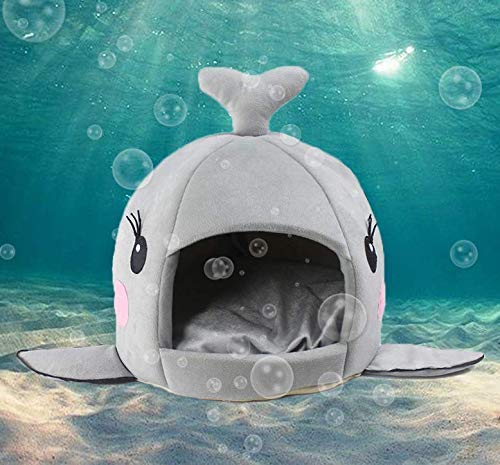 BADASS SHARKS Wal-Motive Hundehütte Hundebett Hundekörbchen Katzenbett mit Kissen Hundehaus Haustier Schlafsack für drinnen Waschbar Haus & Sofa 42cm (Wal Grau L) von BADASS SHARKS