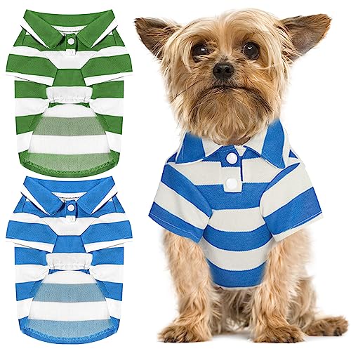 BAEJMJK 2 Stück gestreifte Hunde-Shirts, atmungsaktiv, Polo-T-Shirts für kleine, mittelgroße Hunde, Katzen, Mädchen, Jungen, Welpen, Sweatshirt, Oberteile (Blau + Grün, Größe L) von BAEJMJK