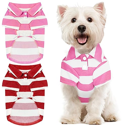 BAEJMJK 2 Stück gestreifte Hunde-Shirts, atmungsaktive Polo-T-Shirts für kleine, mittelgroße Hunde, Katzen, Mädchen, Jungen, Welpen, Sweatshirt, Oberteile (Rosa + Rot, Größe S) von BAEJMJK