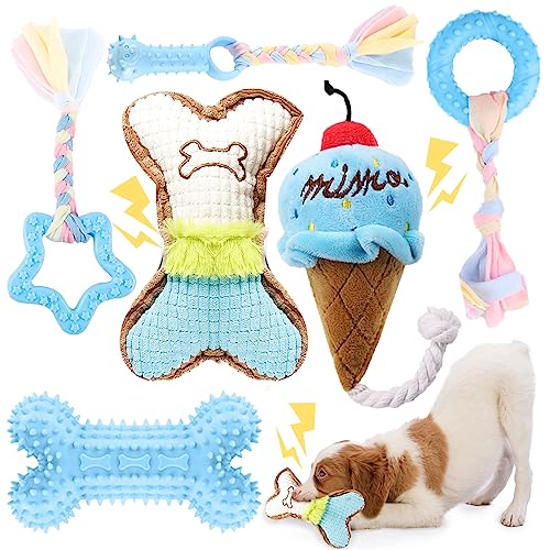 BAEJMJK 6 Stück Welpen-Beißspielzeug, niedliches blaues Hunde-Kauspielzeug für kleine Hunde, Plüsch-Quietsch-Hundespielzeug für die Reinigung der Zähne, interaktives Haustier-Hundespielzeug von BAEJMJK