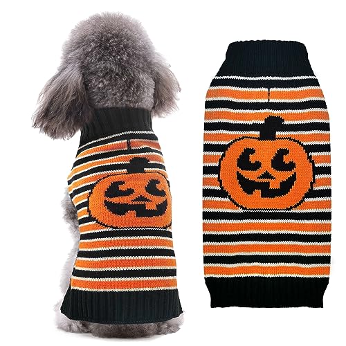 BAEJMJK Halloween-Hundepullover mit Leinenloch, Streifen, Kürbis, Welpenpullover, Rollkragen, Hundepullover, Strickwaren, Herbst, Winter, Halloween-Kleidung für kleine, mittelgroße und große Hunde, BAEJMJK Halloween-Hundepullover mit Leinenloch, Streifen, Kürbis, Welpenpullover, Rollkragen, Hundepullover, Strickwaren, Herbst, Winter, Halloween-Kleidung für kleine, mittelgroße und große Hunde, von BAEJMJK