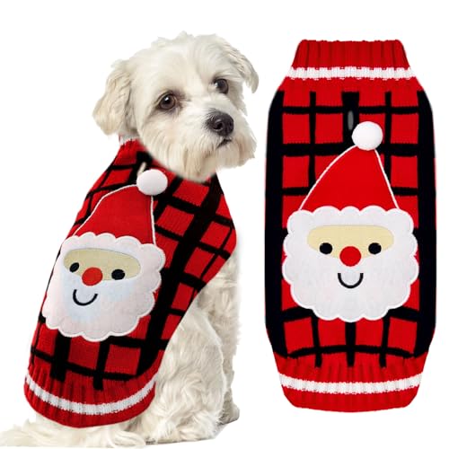 BAEJMJK Hunde-Weihnachtspullover mit Loch für die Leine, klassisch, kariert, Weihnachten, Haustier, Hund, Rollkragenpullover, Strickwaren, warmer Welpen-Katzenstrickpullover, Winter-Hundekleidung, von BAEJMJK