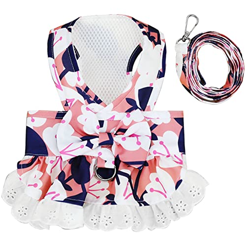 BAEJMJK Hundegeschirr und Leine, Set für kleine Hunde, florale Fliege, Mädchen, Welpenkleid, atmungsaktiv, niedliche Prinzessin-Hundekleider, Frühling, Sommer, Haustier, Rock (Rosa, Medium) von BAEJMJK