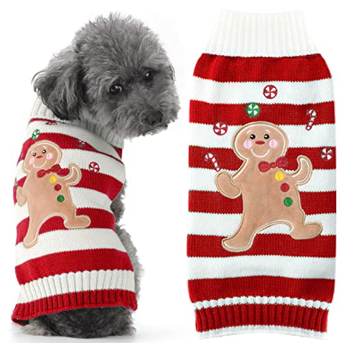 BAEJMJK Hundepullover mit Weihnachtsmotiv, gestreift, für den Winter, für Haustiere, Welpen, Größe M, Rot von BAEJMJK