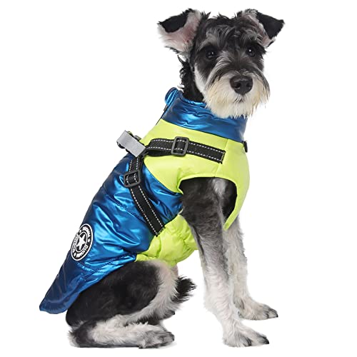 BAEJMJK Reflektierender Hunde-Wintermantel, warmes kaltes Wetter, Jacke für kleine Hunde, Rollkragen, Welpenweste mit D-Ring, wasserdicht, Hundebekleidung mit glattem Reißverschluss (blau, mittel) von BAEJMJK