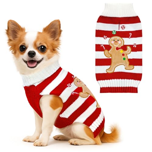 BAEJMJK Weihnachtspullover für Hunde, gestreift, warm, Rollkragen, für Herbst und Winter, Strickpullover für kleine, mittelgroße und große Hunde (roter Lebkuchenmann, Größe XXL) von BAEJMJK