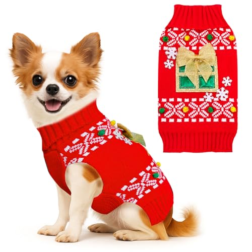 BAEJMJK Weihnachtspullover für Hunde, gestreift, warm, Rollkragen, für Herbst und Winter, Strickpullover für kleine, mittelgroße und große Hunde (rotes Geschenk, Größe XL) von BAEJMJK