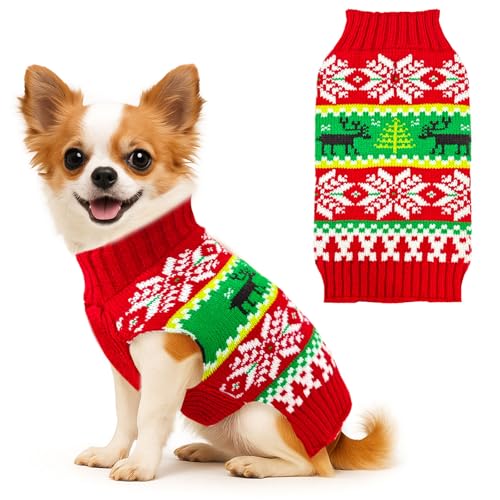 BAEJMJK Weihnachtspullover für Hunde, gestreift, warm, Rollkragen, für Herbst und Winter, Strickpullover für kleine, mittelgroße und große Hunde (rotes Rentier C, Größe XXS) von BAEJMJK
