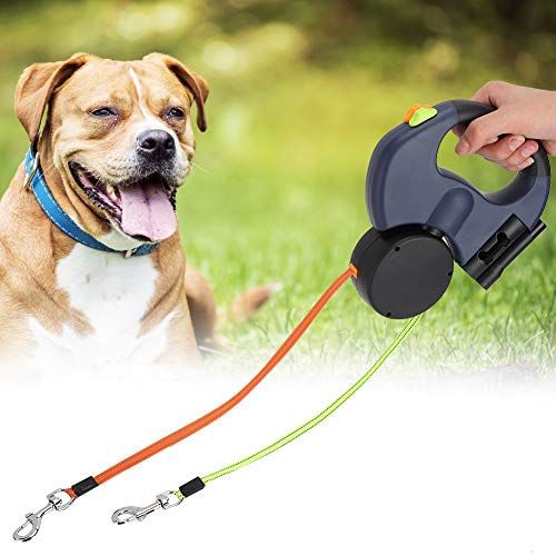 BAFOVY Doppelköpfige Leine, LED -Hundehundleine für Katze und Hunde Walking, Hochfestes Reflektierendes Nylongurt, für Haustierprodukte, Zweiköpfige Hand -Holding mit LED -Licht (dunkelgrau) von BAFOVY