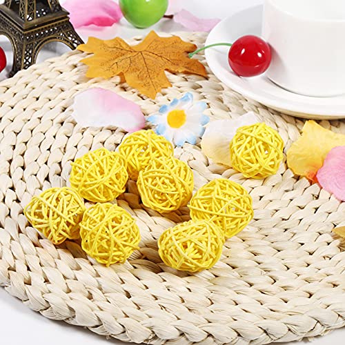 BAFOVY Rattan Ornament Bälle Dekorative Rattankugeln Rattan Dekorbälle 20pcs Lebendige Farben für Hochzeitsfeier Geburtstagsfotografie Requisiten mit Exquisiten Handgefertigten Details (Yellow) von BAFOVY