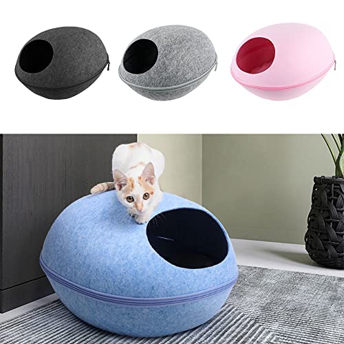 Katzenhöhlenbett, Modernes Filzhause mit Reißverschlussdesign, Ideal, um Ihr Haustier Warm und Gemütlich zu Halten, Geeignet für Katzenkätzchen Haustiere, Premium -Qualitätsmaterial (Hellgrau) von BAFOVY