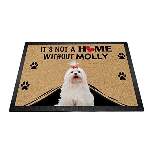 BAGEYOU Fußmatte mit niedlichem Malteser-Hund, personalisierbar, Aufschrift "It's Not a Home without Dog", Fußmatte, Dekoration, Teppich, 69,8 x 45 cm von BAGEYOU