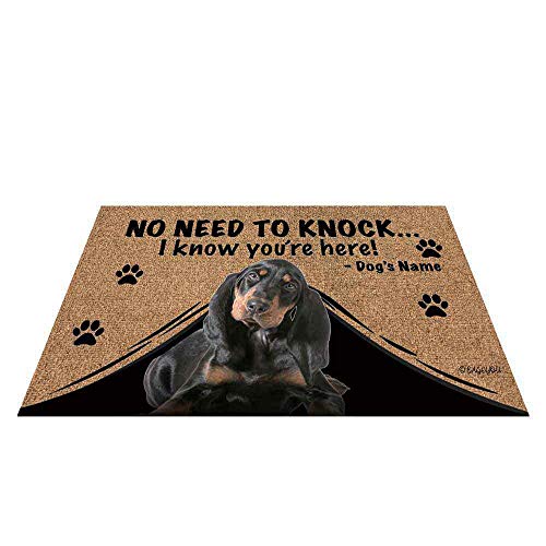 BAGEYOU Personalisierbare Fußmatte mit Hundename und Aufschrift "My Love Dog Coonhound", "Not Need to Knock I Know You're Here", 89,9 x 60 cm von BAGEYOU