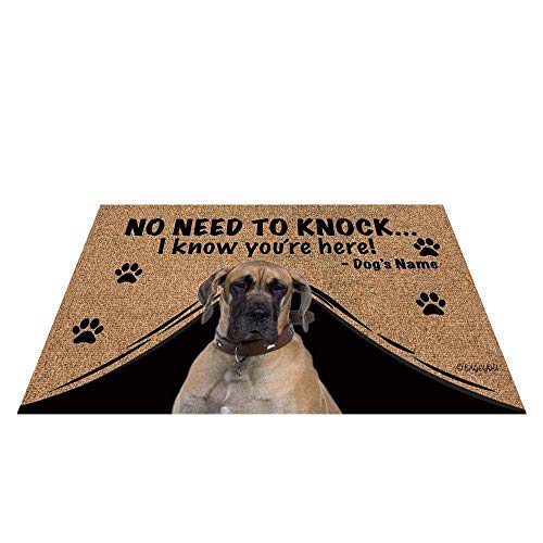 BAGEYOU Personalisierbare Fußmatte mit Hundename und Aufschrift "My Love Dog Dogge Welcome Dog Not Need to Knock I Know You're Here", 89,9 x 60 cm von BAGEYOU
