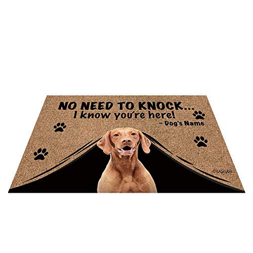BAGEYOU Personalisierte Fußmatte mit Hundenamen und Aufschrift "My Love Dog Vizsla Welcome Not Need to Knock I Know You're Here", 59,9 x 40 cm von BAGEYOU