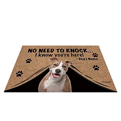 BAGEYOU Personalisierte Fußmatte mit Hundenamen und Aufschrift "My Love Dog", Staffordshire Terrier, Willkommens-Bodenmatte, "Not Need to Knock I Know You're Here", 69,8 x 45 cm von BAGEYOU
