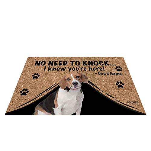 BAGEYOU Personalisierbare Fußmatte mit Hunde-Namen und Aufschrift "My Love Dog Beagle", "Not Need to Knock I Know You're Here", 89,9 x 60 cm von BAGEYOU