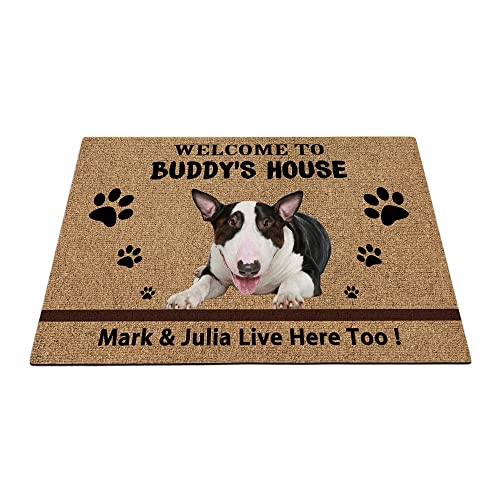 Benutzerdefinierte Bullterrier Hund Willkommen Fußmatte Lustige Haustier Pfoten Fußmatte Home Dekorationen Welcome To Dog's House 69,8 x 45 cm von BAGEYOU