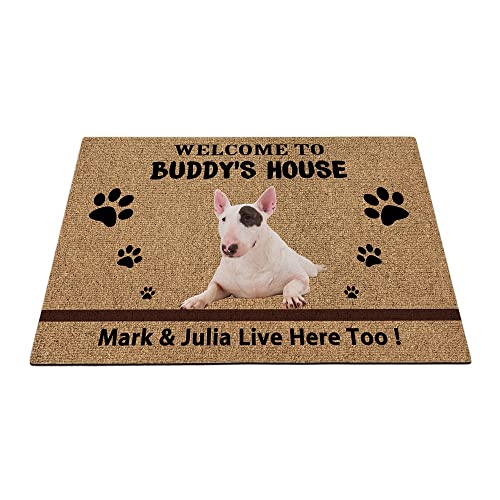 Benutzerdefinierte Bullterrier Welpen-Bodenmatte lustige Haustierpfoten-Fußmatte, Heimdekoration, Willkommen im Hundehaus, 59,9 x 39,9 cm von BAGEYOU