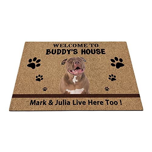 Benutzerdefinierte Pitbull Fußmatte mit roter Nase für Hunde, lustige Haustierpfoten, Heimdekoration, Willkommen im Haus, 59,9 x 39,9 cm von BAGEYOU