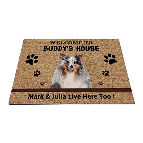 Benutzerdefinierte Sheltie Hunde-Bodenmatte, lustige Haustierpfoten-Fußmatte, Heimdekoration, Willkommen im Haus, 69,8 x 45 cm von BAGEYOU