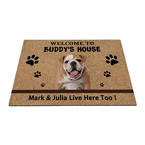Benutzerdefinierte englische Bulldogge Hund Willkommen Fußmatte lustige Haustier Pfoten Fußmatte Home Dekorationen Welcome To Dog's House 59,9 x 39,9 cm von BAGEYOU