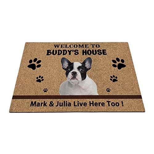 Benutzerdefinierte französische Bulldogge Hund Willkommen Bodenmatte lustige Haustier Pfoten Fußmatte Heimdekoration Welcome To Dog's House 69,8 x 45 cm von BAGEYOU
