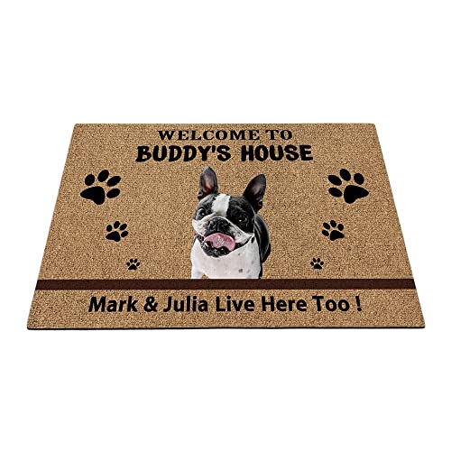 Boston Terrier Hunde-Bodenmatte, lustige Haustierpfoten-Fußmatte, Heimdekoration, Willkommen im Haus, 89,9 x 59,9 cm von BAGEYOU
