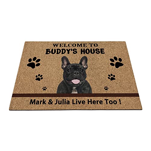 Fußmatte für französische Bulldogge und Hunde, Willkommen, niedlich, Pfoten-Fußmatte, Heimdekoration, 89,9 x 59,9 cm von BAGEYOU