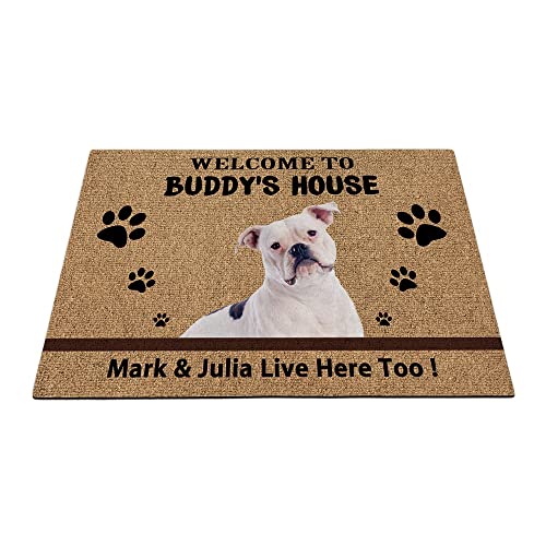 Individuelle amerikanische Bulldogge Hund Willkommen Fußmatte lustige Haustierpfoten-Fußmatte Heimdekoration Welcome To Dog's House 89,9 x 59,9 cm von BAGEYOU