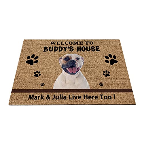 Individuelle amerikanische Bulldogge Hund Willkommen Fußmatte lustige Haustierpfoten-Fußmatte Heimdekoration Welcome To Dog's House 89,9 x 59,9 cm von BAGEYOU