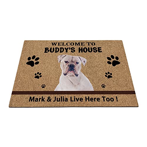 Individuelle amerikanische Bulldogge Welpen Welcome Fußmatte lustige Haustierpfoten-Fußmatte Heimdekoration Welcome To Dog's House 69,8 x 45 cm von BAGEYOU