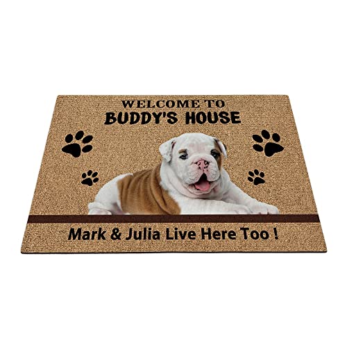 Individuelle englische Bulldogge Welpen Welcome Fußmatte lustige Haustierpfoten-Fußmatte Heimdekoration Welcome To Dog's House 69,8 x 45 cm von BAGEYOU