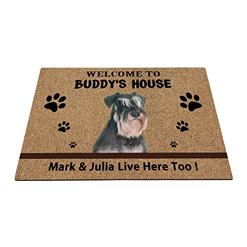 Individuelle schwarze und weiße Miniatur-Schnauzer-Fußmatte für Hunde, Willkommens-Fußmatte, lustige Haustierpfoten, Heimdekorationen, Willkommen im Hundehaus, 89,9 x 59,9 cm von BAGEYOU