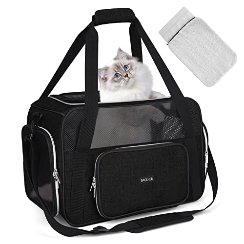 BAGLHER Haustier-Reisetragetasche, Katzentragetasche, für kleine und mittelgroße Katzen, Hunde, Welpen, weiche Seite, faltbare Tragetasche für Welpen. Schwarz von BAGLHER