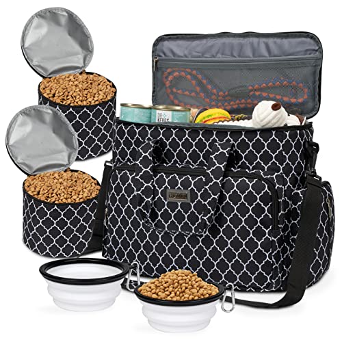 BAGLHER Hunde-Reisetasche, Haustier-Reisetasche (alle Haustier-Reisebedarf), mit 2 Haustierfutterbehältern und 2 faltbaren Silikonnäpfen; unverzichtbares Set für Haustierreisen DLblack von BAGLHER