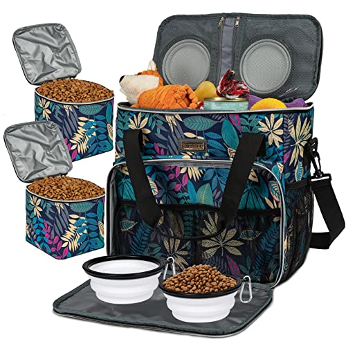 BAGLHER Hunde-Reisetasche, Haustier-Reisetasche (alle Haustier-Reisezubehör), mit 2 Futterbehältern und 3 faltbaren Silikonnäpfen; unverzichtbares Set für Haustiere, Reisen, Hawaii von BAGLHER