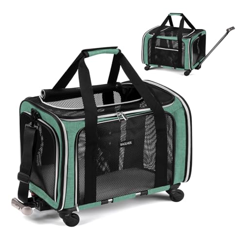 BAGLHER Hundetragetasche mit Rädern, von Fluggesellschaften zugelassen, weiche Seite, für kleine und mittelgroße Hunde, mit Fleece-Einlage, für Wandern, Picknick, Grün von BAGLHER
