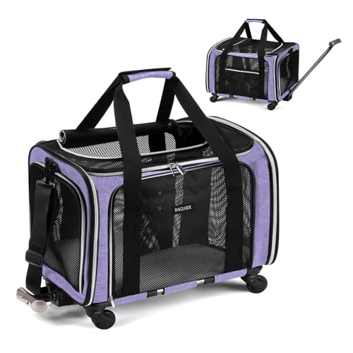 BAGLHER Hundetragetasche mit Rädern, von Fluggesellschaften zugelassen, weiche Seite, für kleine und mittelgroße Hunde, mit Fleece-Einlage, für Wandern, Picknick, Violett von BAGLHER