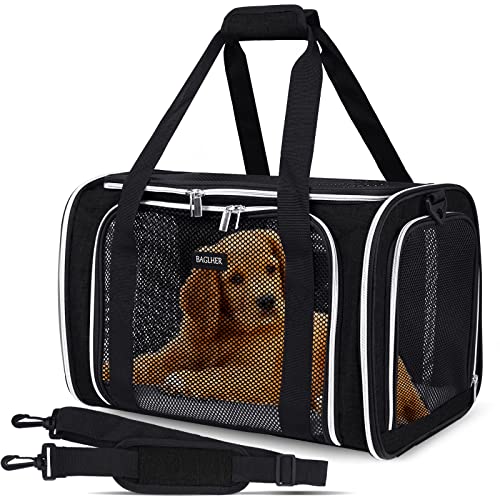BAGLHER Pet Travel Carrier, Cat Carriers Dog Carrier for Small Medium Cats Dogs Puppies, Airline Approved Small Dog Carrier Soft Sided, Collapsible Puppy Carrier, Black von BAGLHER