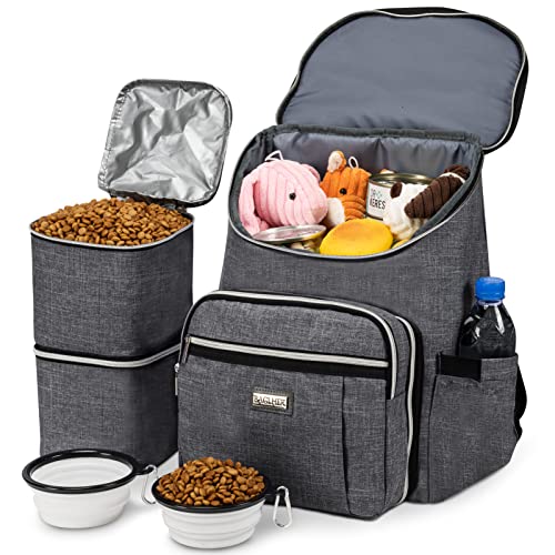 BAGLHER Reise-Hunderucksack – Abnehmbarer Reise-Hundefutterbehälter für Haustierbedarf, Hundeausrüstung, Rucksack, Hundetasche für Reisen, mit 2 faltbaren Silikonnäpfen und 2 Futterkörben, Grau BAGLHER Reise-Hunderucksack – Abnehmbarer Reise-Hundefutterbehälter für Haustierbedarf, Hundeausrüstung, Rucksack, Hundetasche für Reisen, mit 2 faltbaren Silikonnäpfen und 2 Futterkörben, Grau von BAGLHER