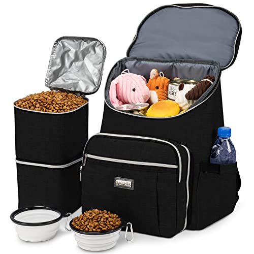 BAGLHER Reise-Hunderucksack – abnehmbarer Reise-Hundefutterbehälter für Haustierbedarf, Hundeausrüstung, Rucksack, Hundetasche für Reisen, mit 2 faltbaren Silikonnäpfen und 2 Futterkörben, Schwarz BAGLHER Reise-Hunderucksack – abnehmbarer Reise-Hundefutterbehälter für Haustierbedarf, Hundeausrüstung, Rucksack, Hundetasche für Reisen, mit 2 faltbaren Silikonnäpfen und 2 Futterkörben, Schwarz von BAGLHER
