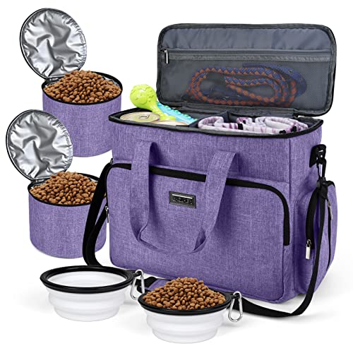 BAGLHER Reisetasche für Hunde von Fluggesellschaften zugelassen mit Multifunktionstaschen 2 Lebensmittelbehältern und 2 faltbaren Hundenäpfen perfektes WochenendReiseSet für Hunde und Katzen Violett von BAGLHER