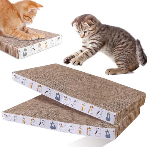 2 Stück Kratzbrett Katzen, Wellpappe Kratzbretter Katze, 43 * 21cm Quadrat Kratzpappe für Katzen, 3.3cm Dickes Kratzmatte Katze, Beidseitig Erhältlich Katzenkratzbretter, Kratzteppich Katze(Braun) von BAIFULAI