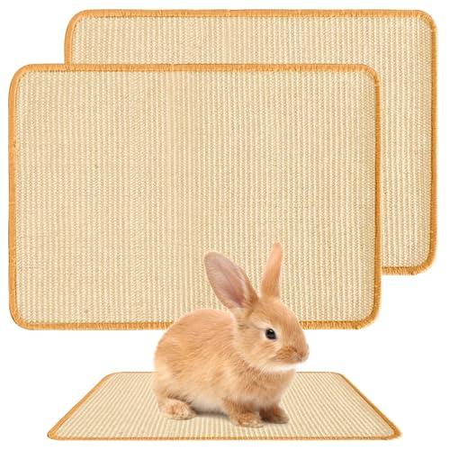 2 Stück Kratzmatte für Kaninchen, 40×30cm Katze Natürliches Krallen und Zahnpflege Matten Meerschweinchen Unterlage Sisal Kaninchen Käfig Einlagen zum Beißen Schlafen Nisten von BAIFULAI