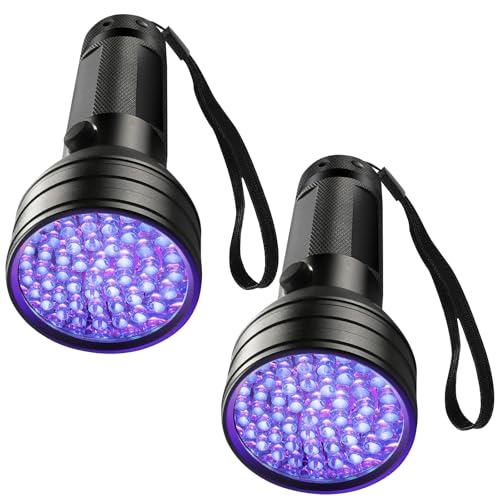 2 Stück UV Schwarzlicht Taschenlampe, UV Lampe, UV Taschenlampe Bernstein mit 51 LEDs, UV Lampe Bernsteinsuche Bernstein, UV Licht Lampe Haustiere Urin Detektor für Eingetrocknete auf Teppichen von BAIFULAI