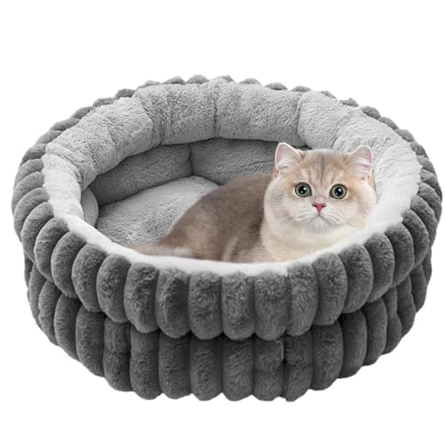 BAIFULAI Katzenbett flauschig, Katzenbetten, weiches rundes Hundebett, katzenschlafplatz, Waschbares, Angstlösendes, Rutschfester Unterseite, Katzen Bett auch für kleine Hunde - Grau (40x40x15cm) von BAIFULAI