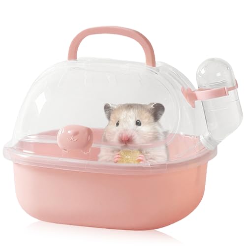 Hamster Transportbox, Transportbox Hamster mit Wasserflasche, Rosa Kleintier Transportbox Meerschweinchen, Tragbarer Transportbox Kleintiere, 20L * 18W * 19H cm für Rennmäuse, Mäuse, Zwerghamster Hamster Transportbox, Transportbox Hamster mit Wasserflasche, Rosa Kleintier Transportbox Meerschweinchen, Tragbarer Transportbox Kleintiere, 20L * 18W * 19H cm für Rennmäuse, Mäuse, Zwerghamster von BAIFULAI