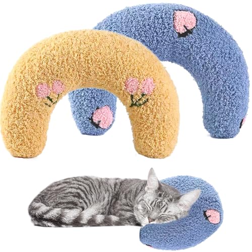 BAISHUWU Haustierkissen U förmig, 2 Stück U förmige Kissen für Katzen, Haustier Beruhigungskissen, U förmiges Hundekissen, Kopfkissen für Hunde Katzen, für Welpen, Kätzchen, bequemes Schlafspielzeug von BAISHUWU